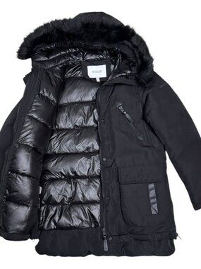 DEREK LAM 10 CROSBY Faux Fur Luxury Designer Winter Puffer Parka Coat Womens M